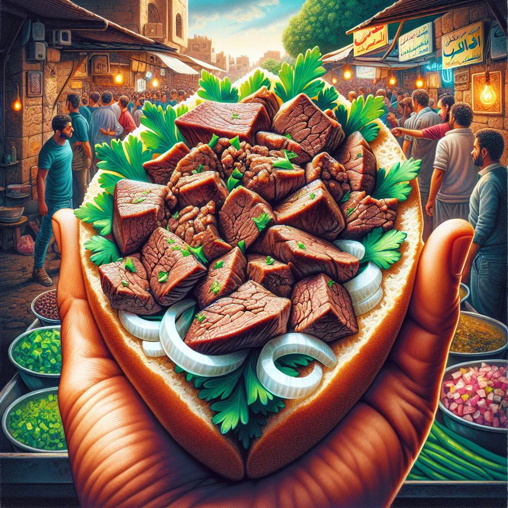 Egyptian kebda of pan-fried beef liver with onions, garlic and fresh coriander