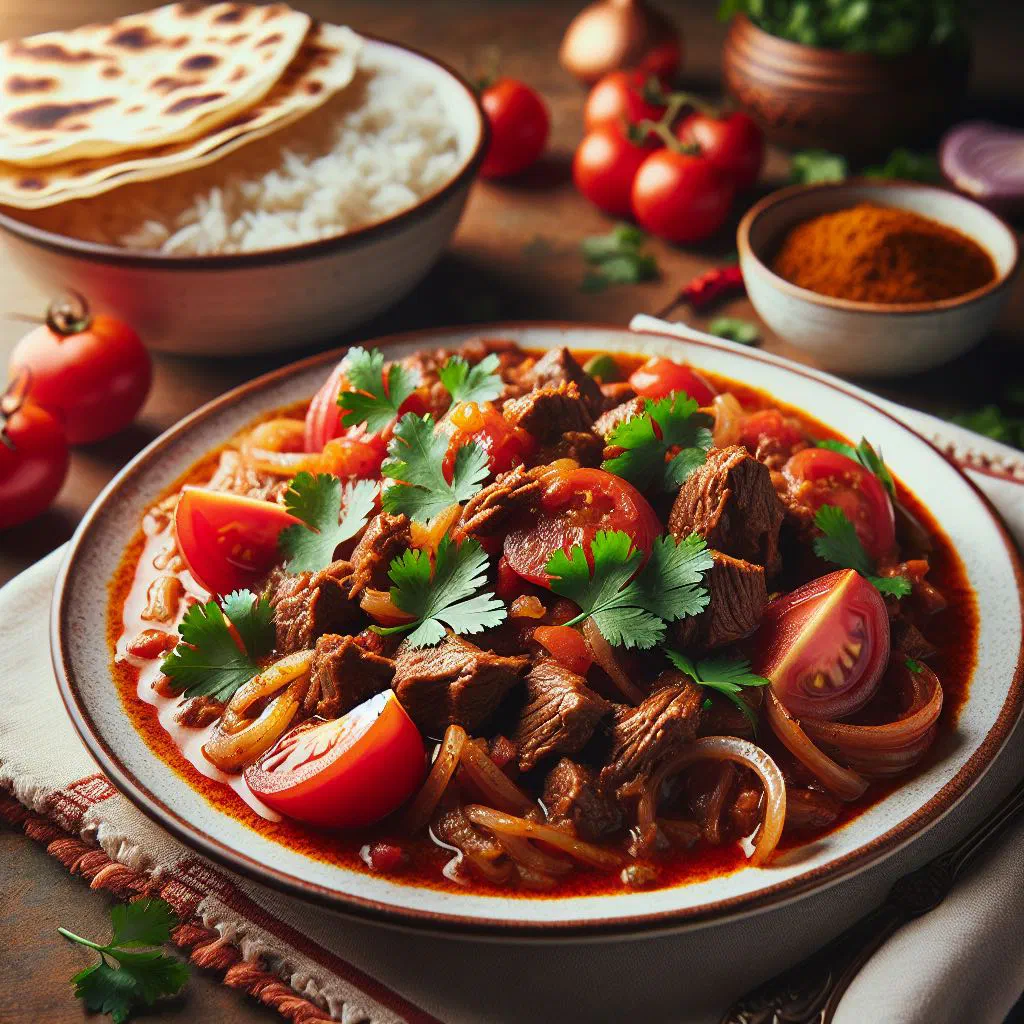 Egyptian lahma bilbandoora with minced beef in tomato sauce garnished with parsley