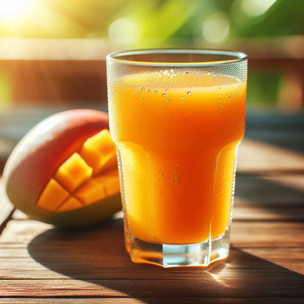 Glass of fresh Egyptian mango juice with lime and mint