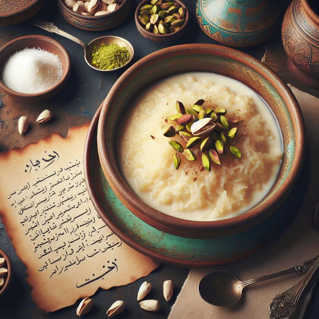 Creamy rice vermicelli pudding dusted with cinnamon in a bowl