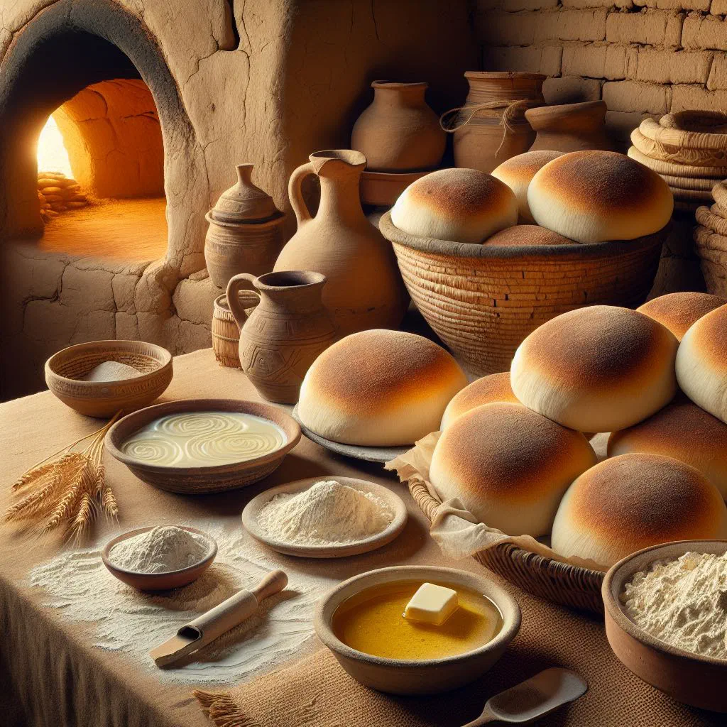 Golden Egyptian samna bread flatbreads fresh from the pan