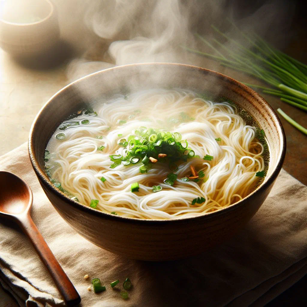 A bowl of Egyptian vermicelli soup garnished with fresh parsley