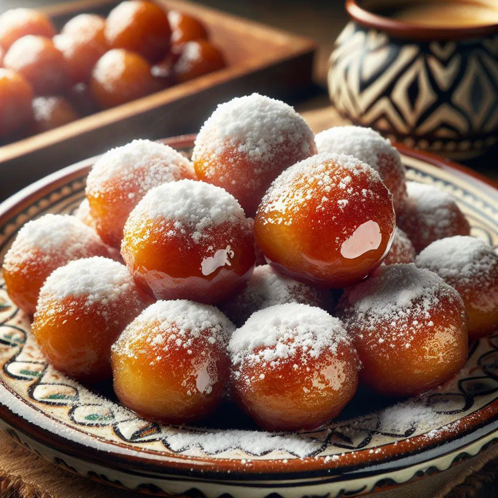 Golden fried zalabya dough balls drizzled with honey