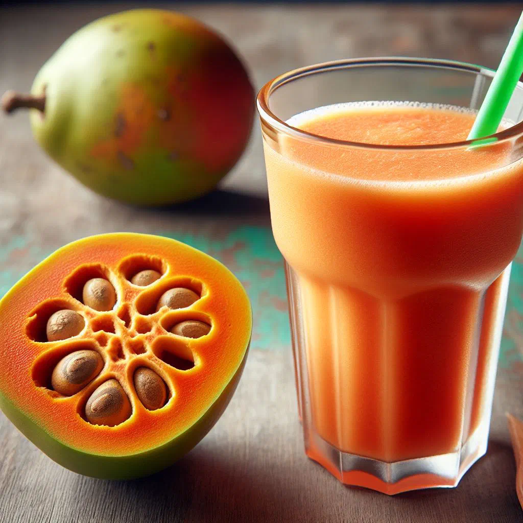 Creamy orange batido de zapote served in a tall glass