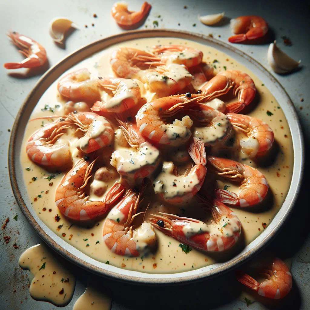 Prawns in a creamy tomato sauce garnished with fresh parsley