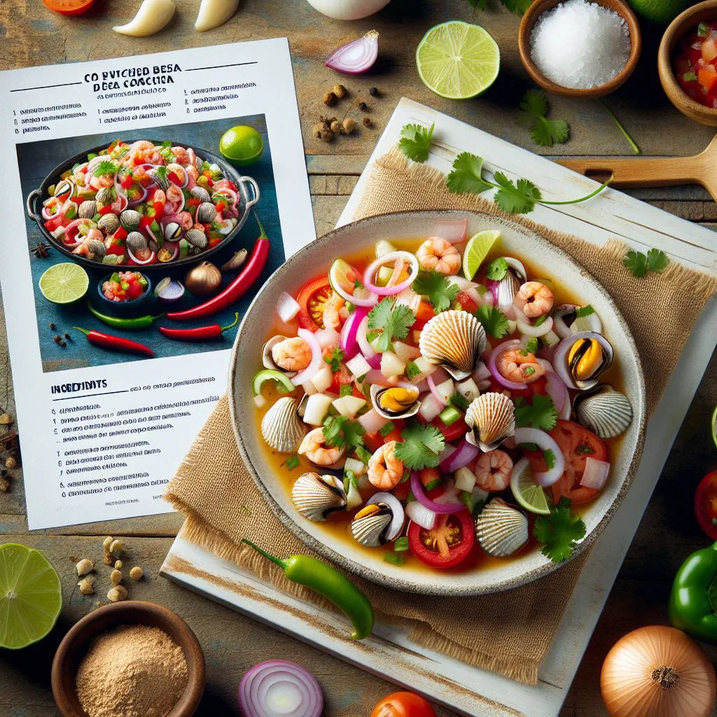 Ceviche de concha with cockles, lime, red onion and coriander