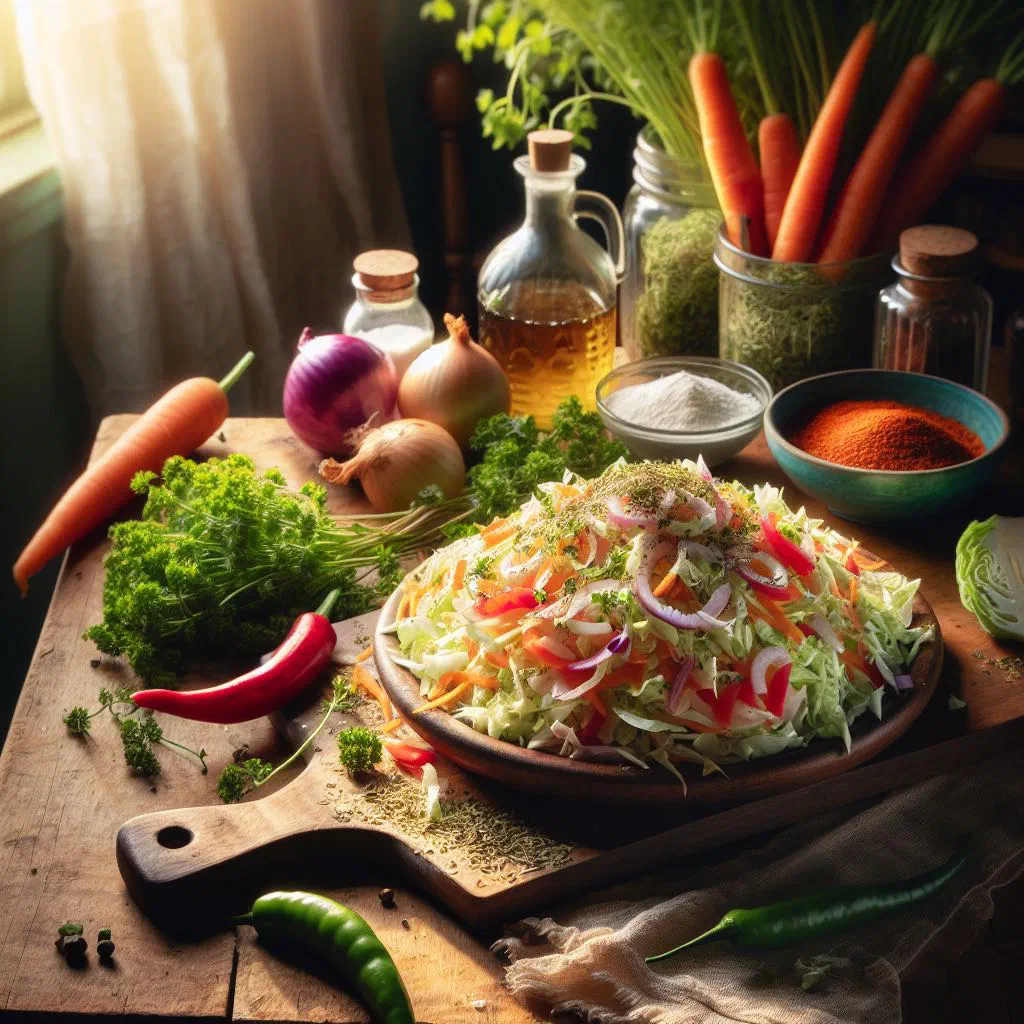 A bowl of fermented cabbage and carrot curtido salvadoreño
