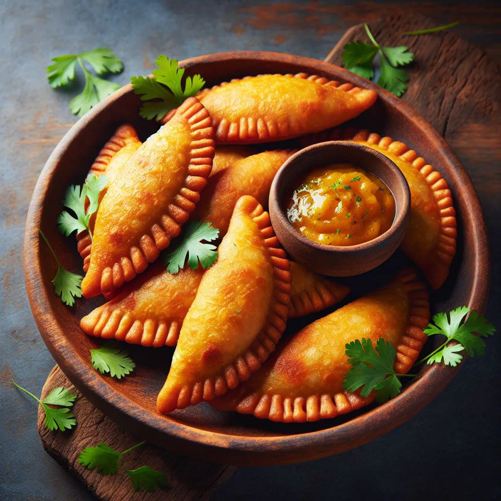 Golden fried cassava empanadas de yuca on a plate