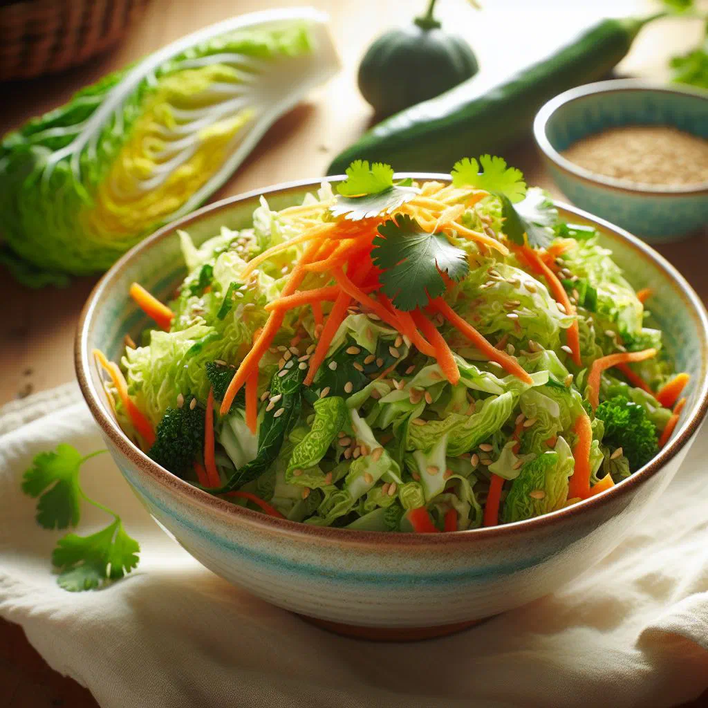 Fresh cabbage salad with grated carrot and onion in a bowl