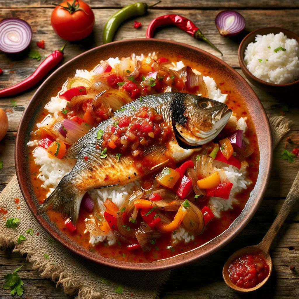 Fish fillet simmered in a tomato Creole sauce with onions and peppers