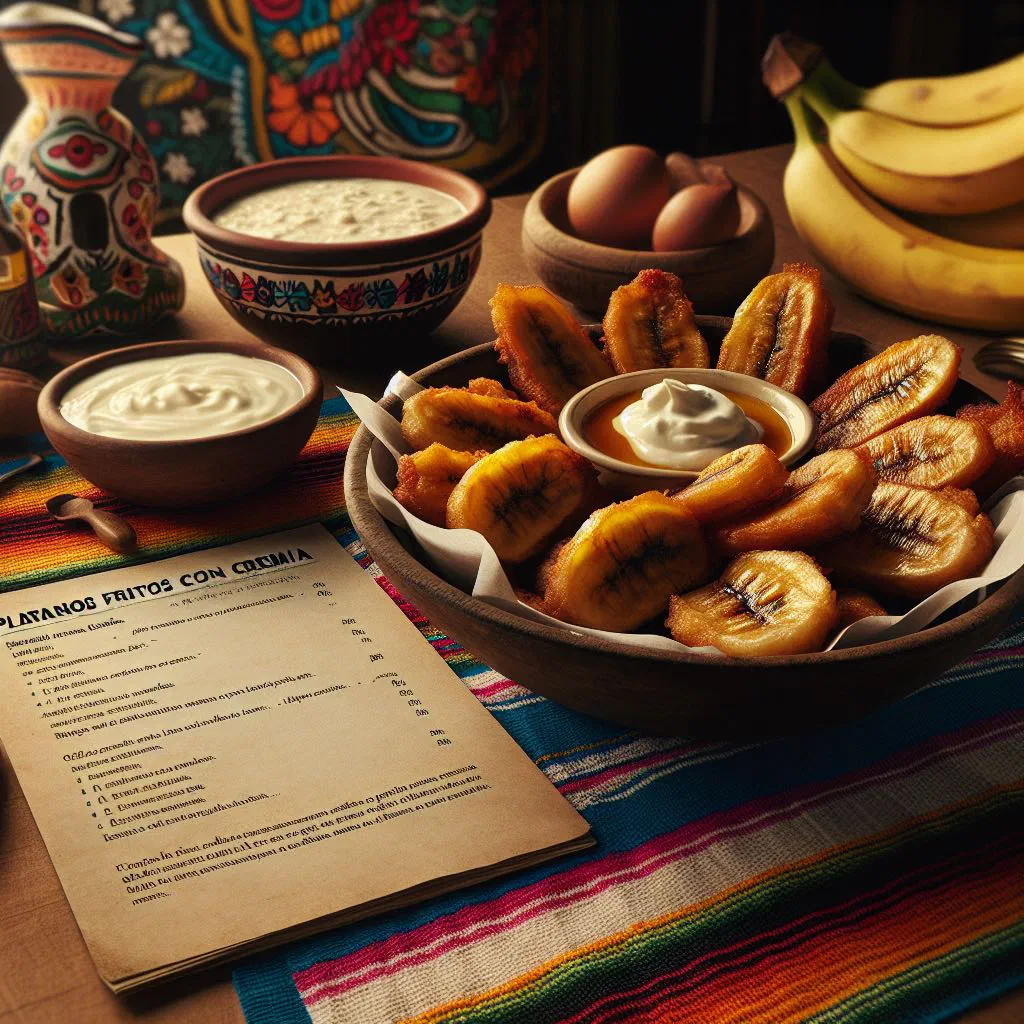 Golden fried sweet plantain slices served with a drizzle of cream
