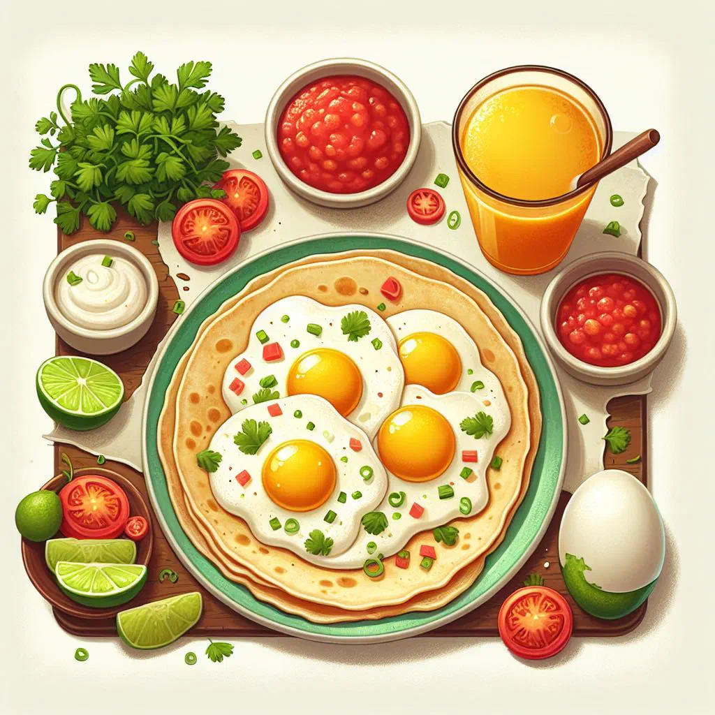 Scrambled eggs with onion and tomato served on a warm corn tortilla
