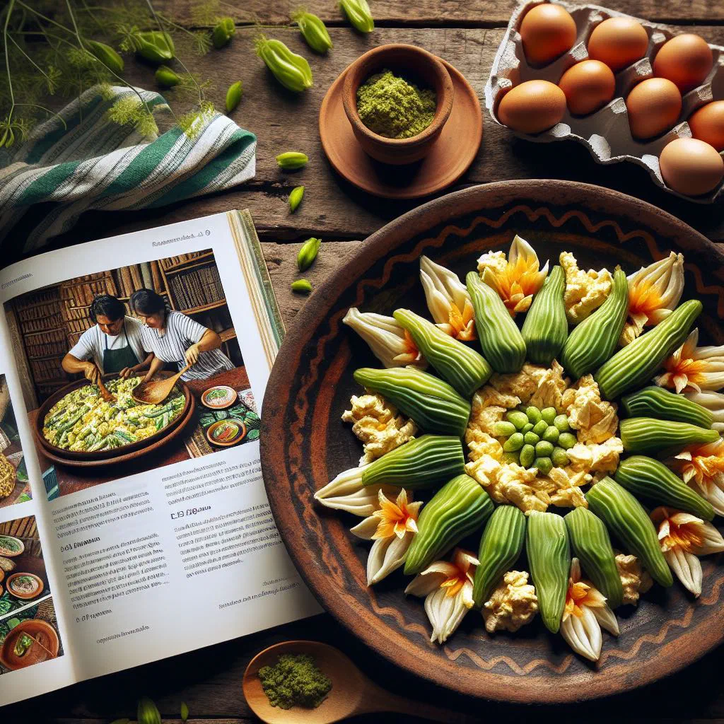 Sautéed izote flowers scrambled with egg in a pan