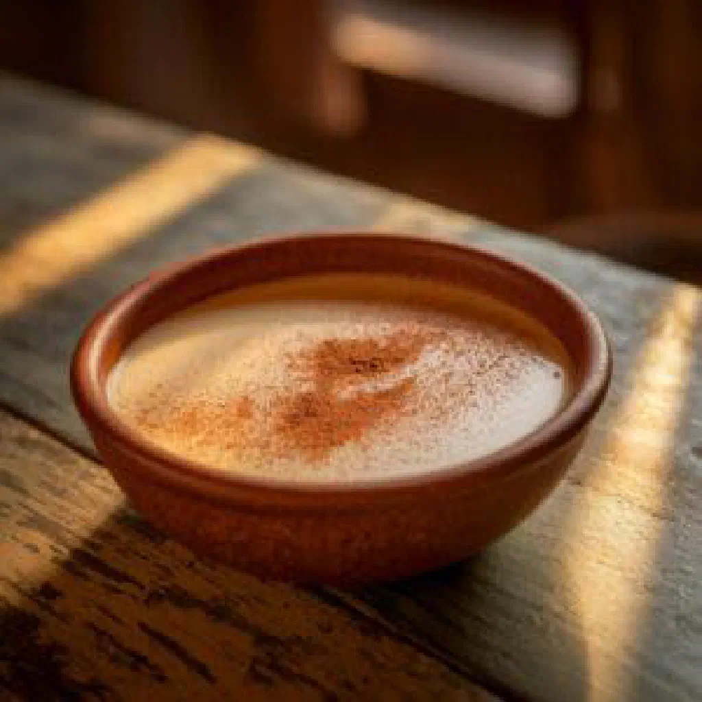 Creamy leche poleada served in a glass with a dusting of cinnamon