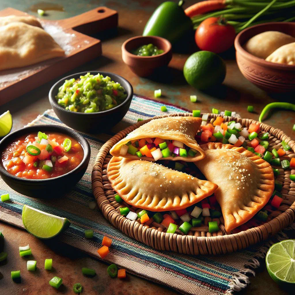 Golden fried Salvadoran vegetable pastries served warm