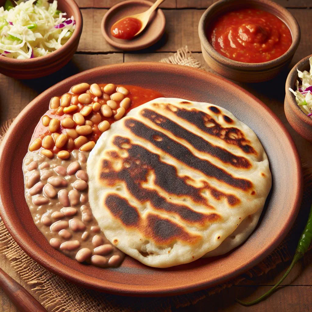 Golden griddled pupusas filled with cheese, served with curtido
