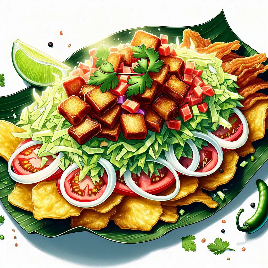 Vigorón with tender pork, boiled yuca and a fresh cabbage slaw