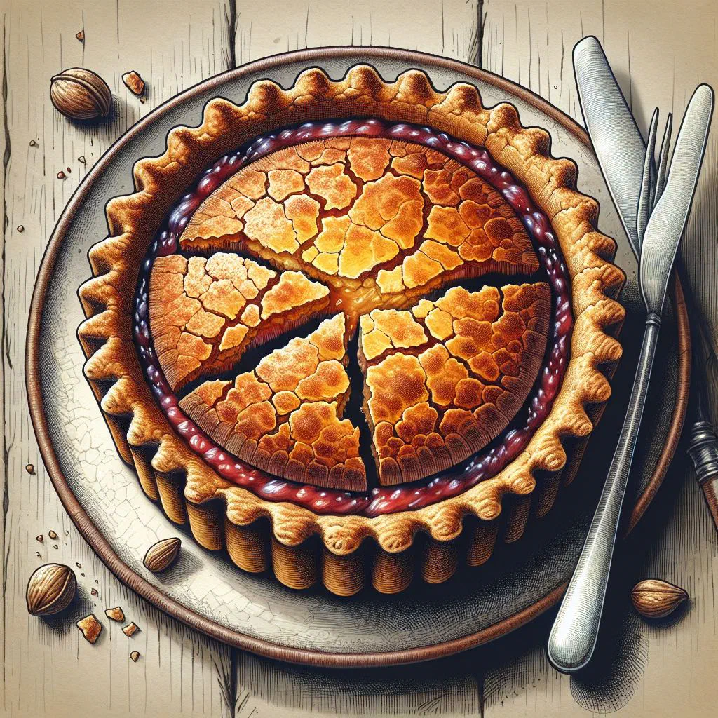 Bakewell tart with golden almond filling and flaked almonds on top