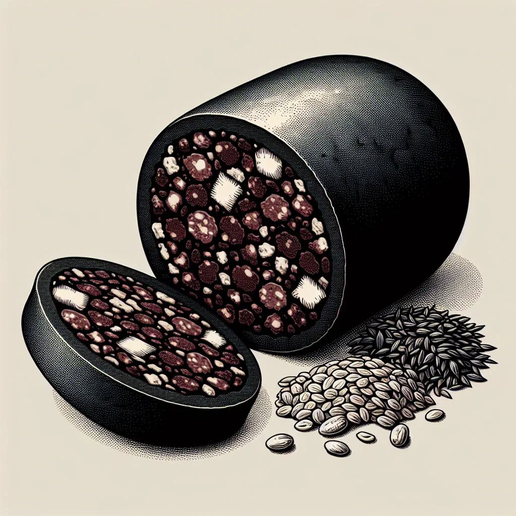 Sliced black pudding fried until crisp, served on a rustic board