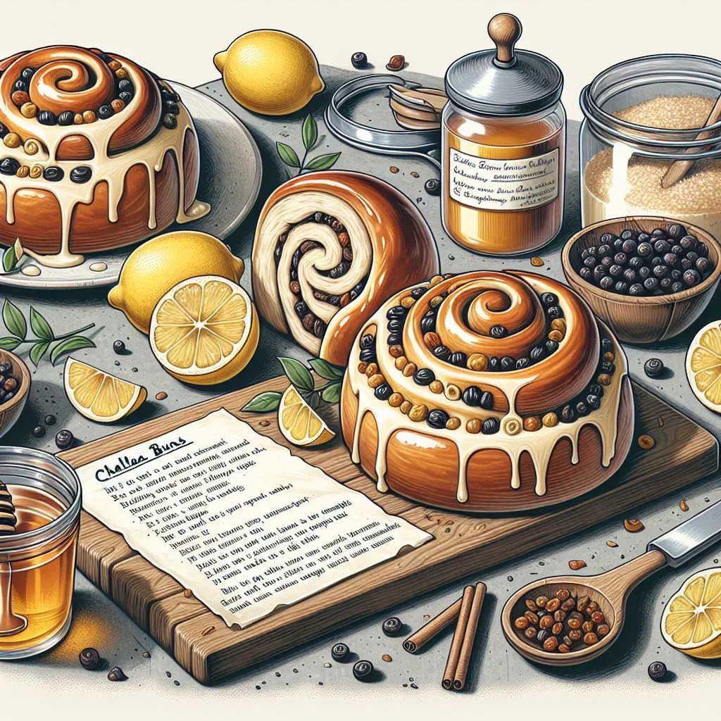 Spiral Chelsea buns with cinnamon, sugar and raisins on a serving plate