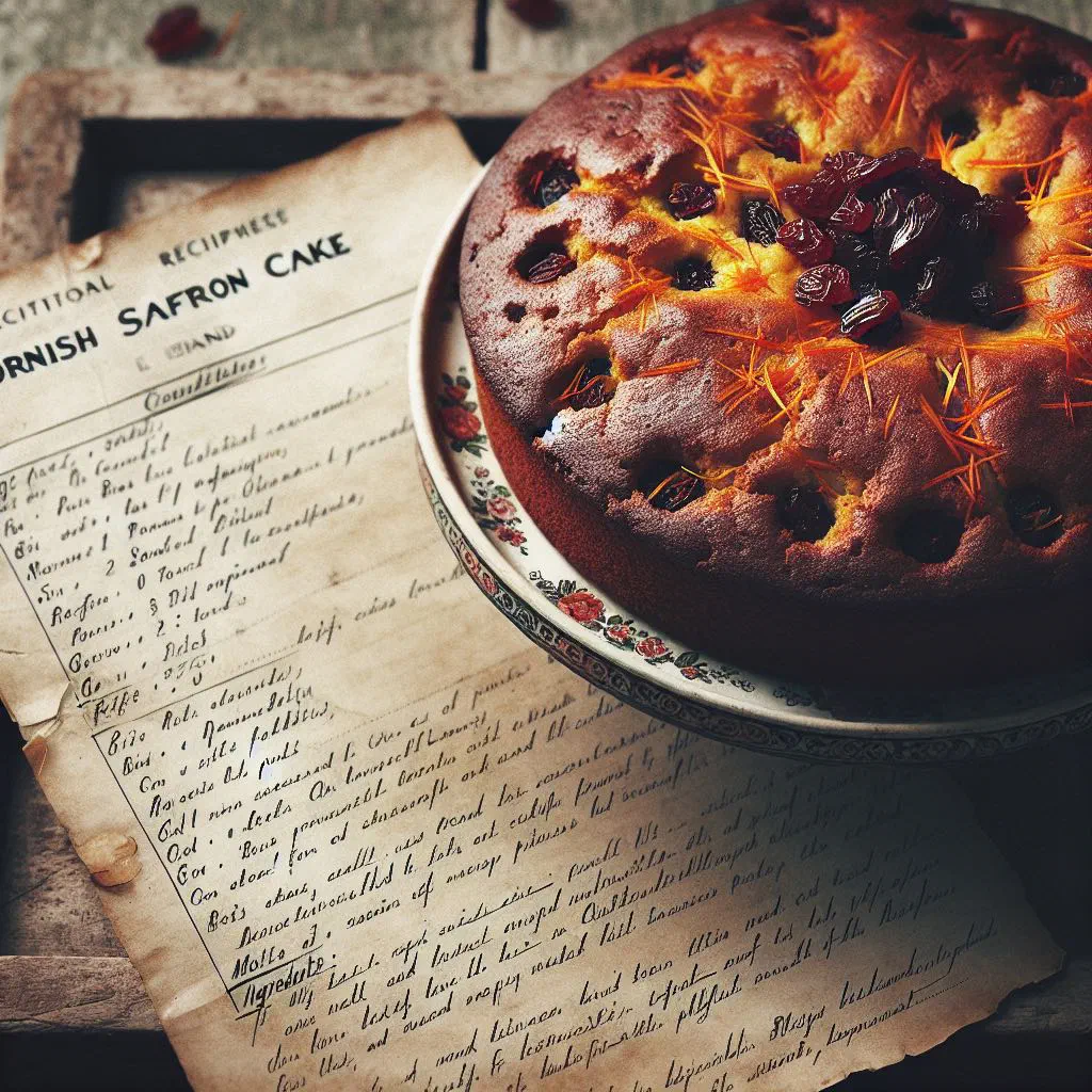 Golden Cornish saffron cake sliced on a wooden board