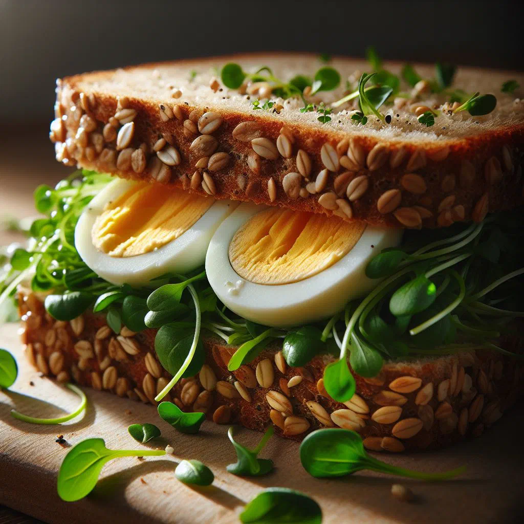 Egg and cress sandwich cut into triangles on a plate