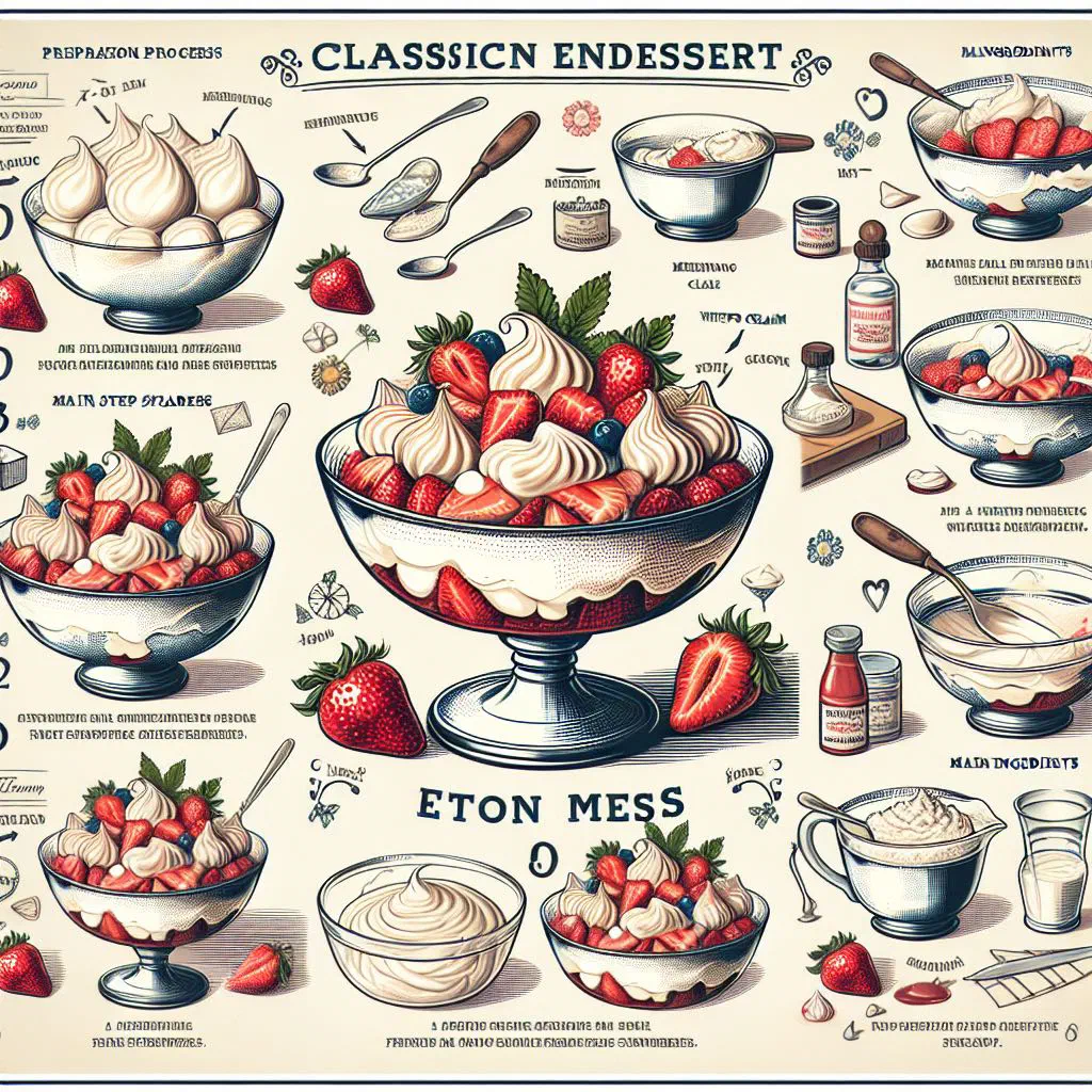 Eton mess in a glass with strawberries, meringue and whipped cream