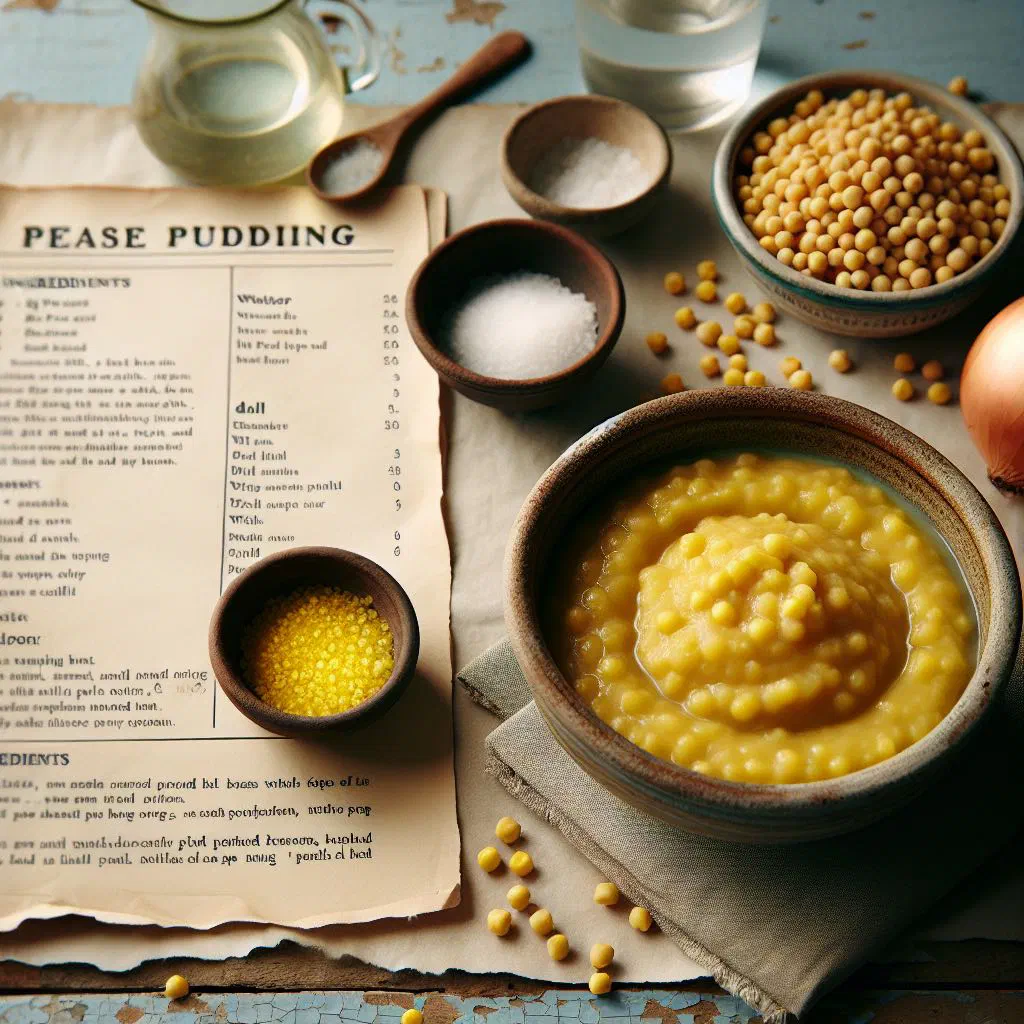 Creamy pease pudding made from puréed peas in a rustic bowl
