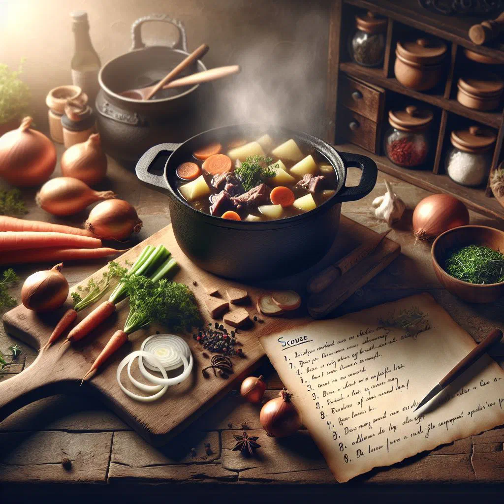 A bowl of Liverpool scouse stew with tender meat, carrots and potatoes