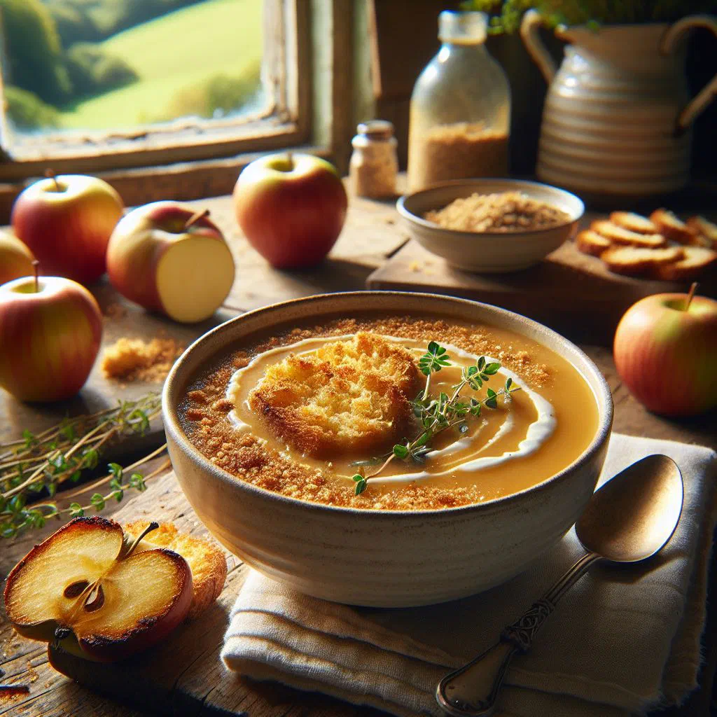 Creamy Somerset cider soup in a bowl garnished with fresh parsley