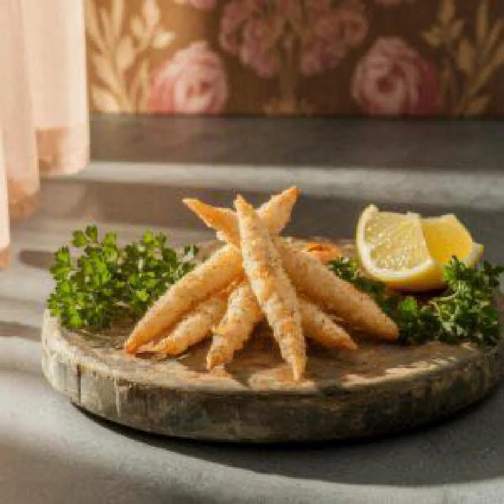 Crispy fried whitebait served with lemon wedges and sea salt