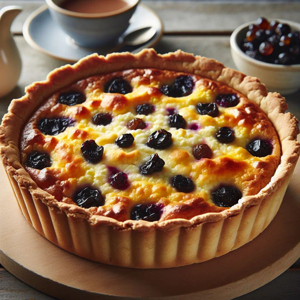 A golden Yorkshire curd tart with a nutmeg-speckled, set curd filling