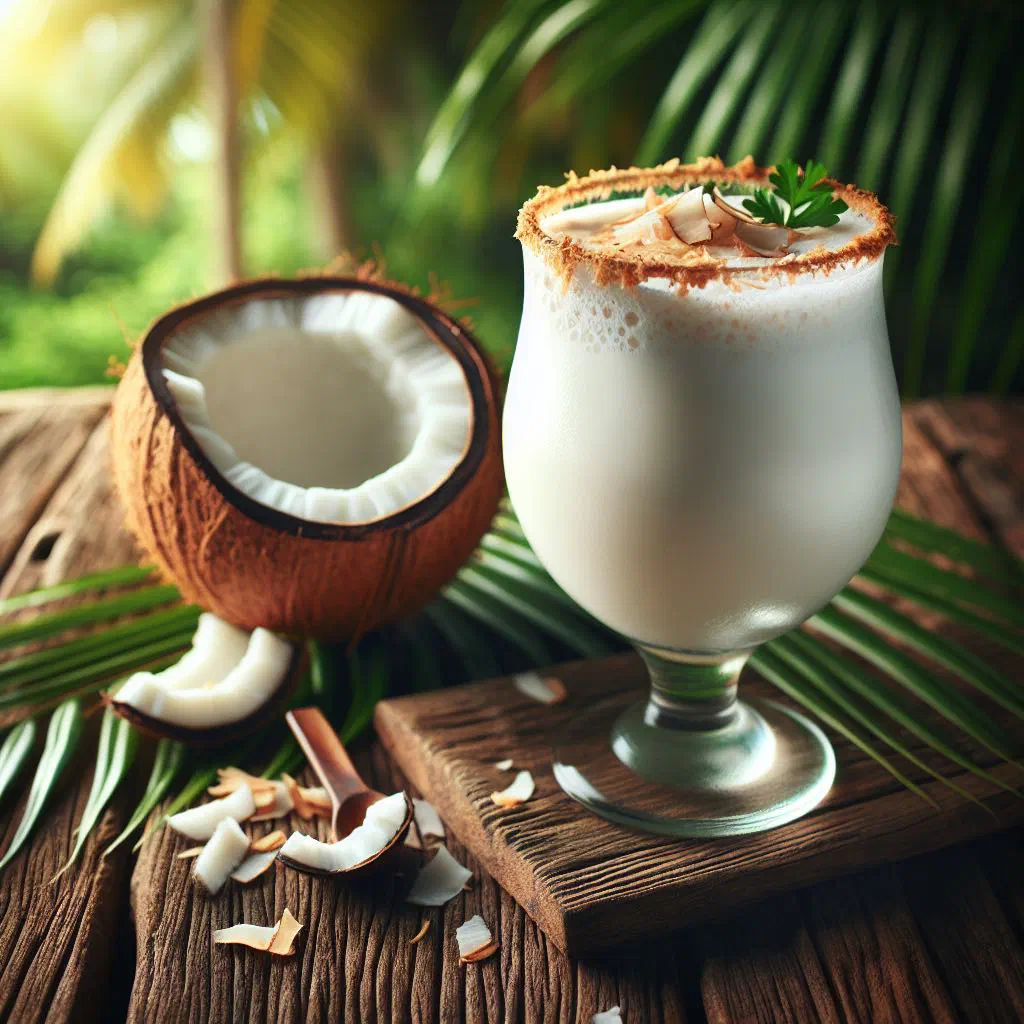 Chilled coconut cream dessert in small bowls topped with grated coconut