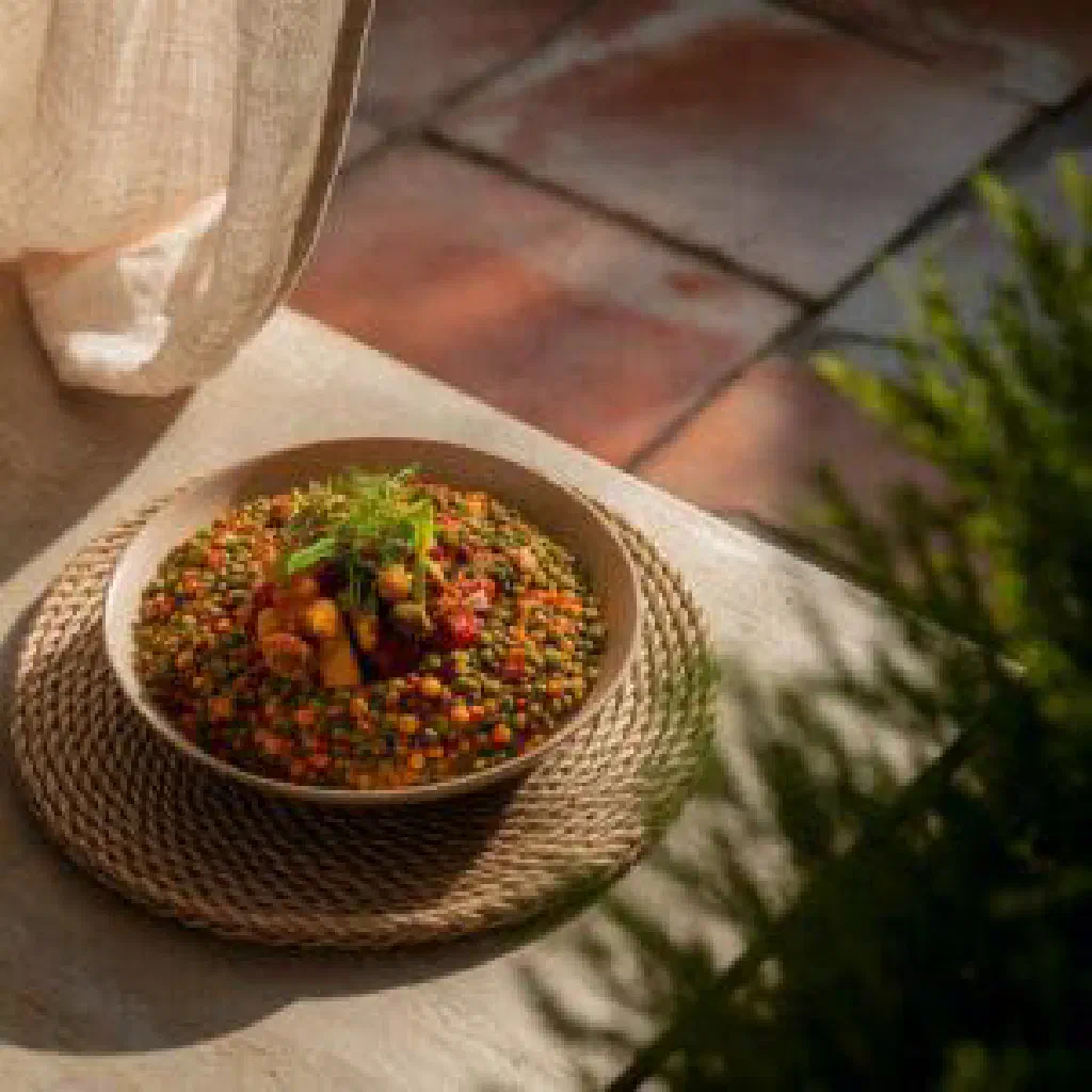 A bowl of hamli, Eritrean spiced spinach and chard