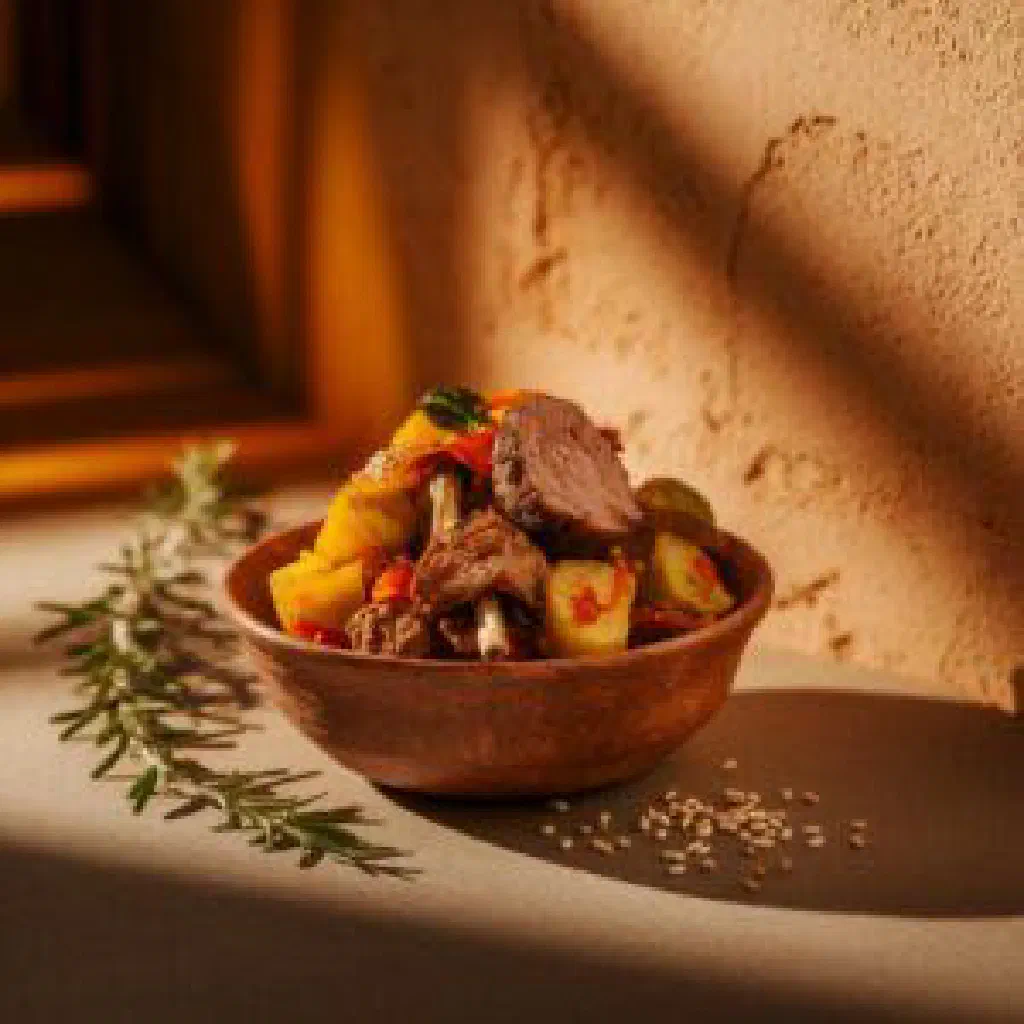 Spiced Eritrean Timtimo stew served on a bed of injera