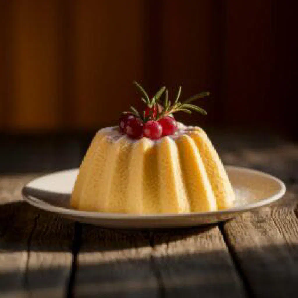 Bowl of creamy semolina dessert topped with fresh berries and whipped cream