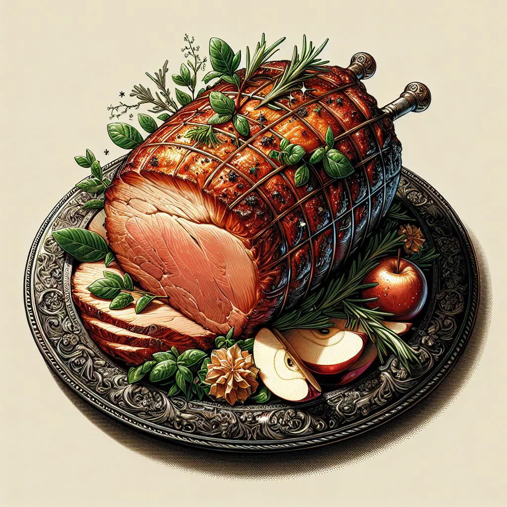 Estonian festive pork roast with apples and onions in a rustic pot