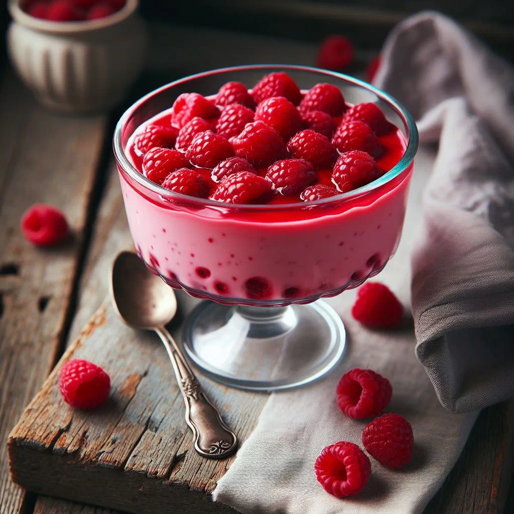 Estonian raspberry cream served in a glass with fresh raspberries
