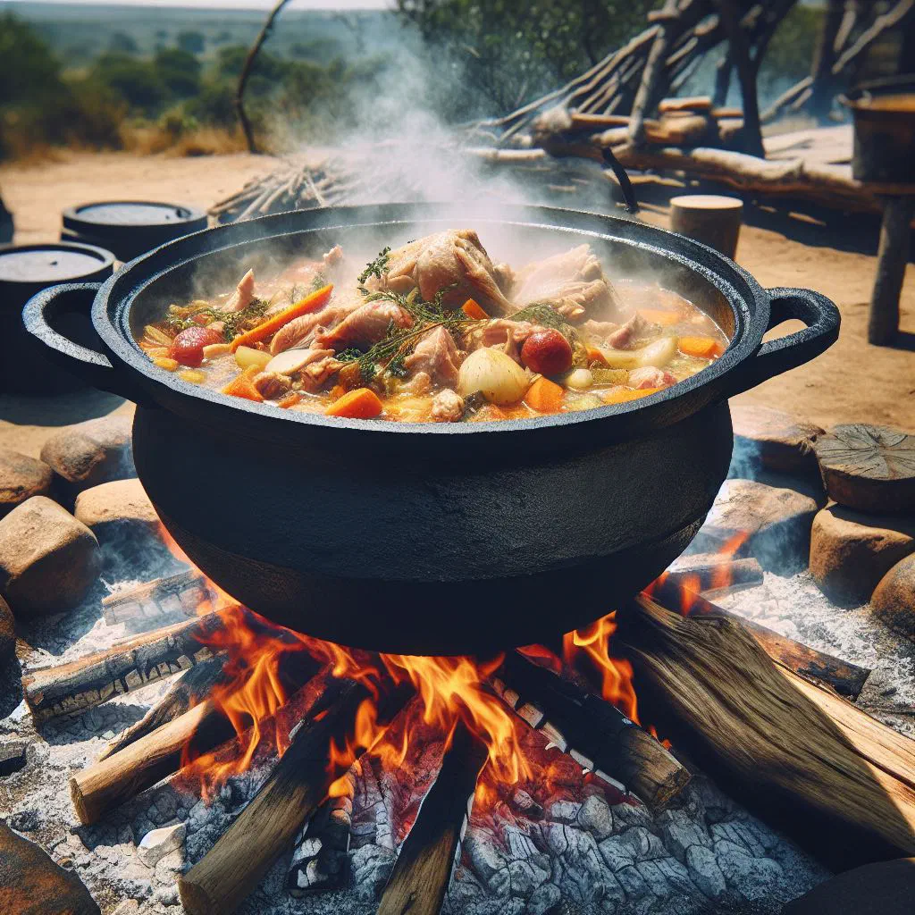 Spiced Eswatini chicken in coconut sauce garnished with fresh herbs