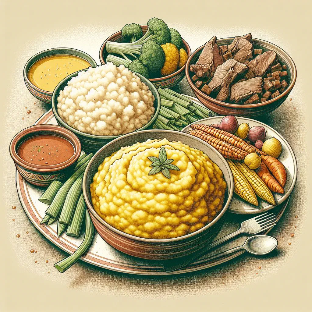 A bowl of thick, creamy itshwala maize meal porridge