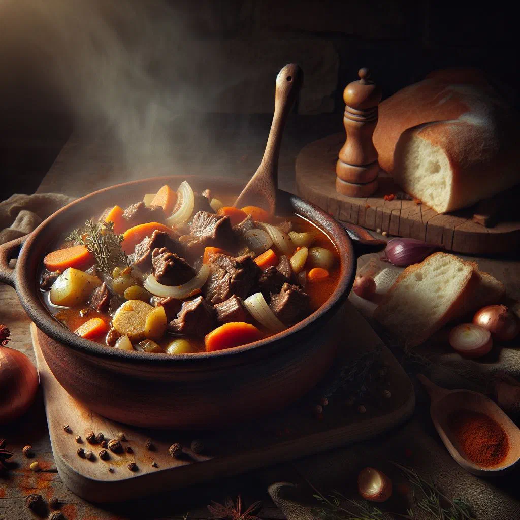 Hearty Siswati beef stew with potatoes and carrots garnished with parsley