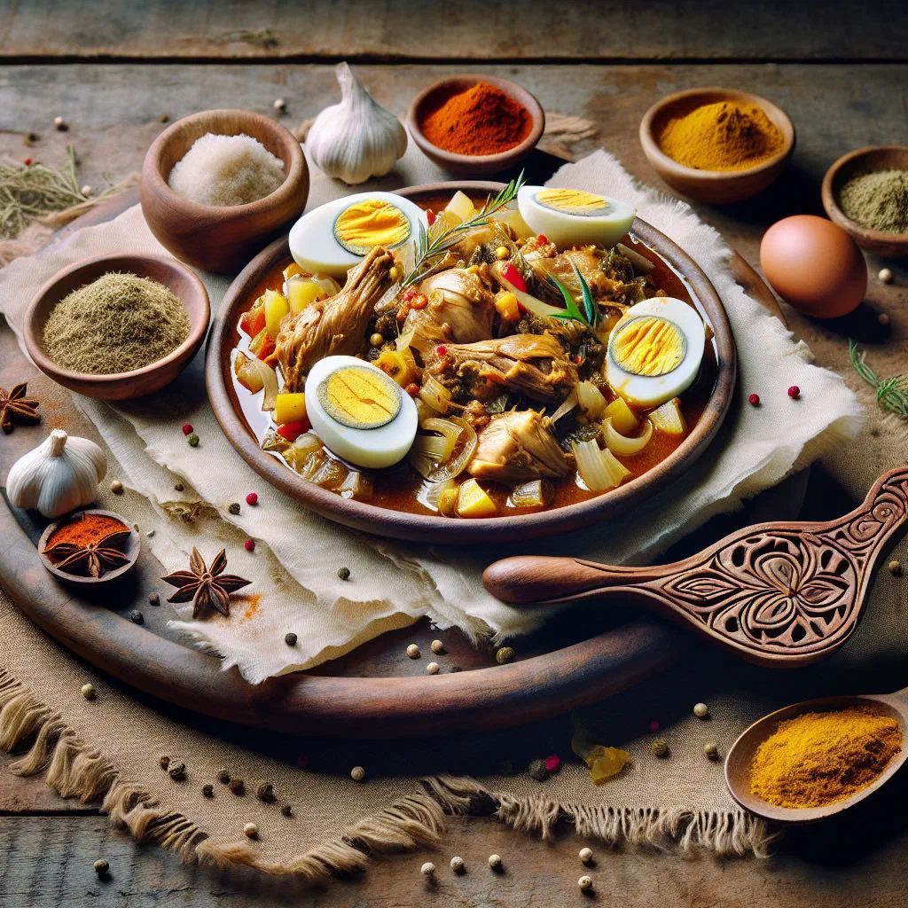 Ethiopian doro alicha chicken stew garnished with fresh coriander