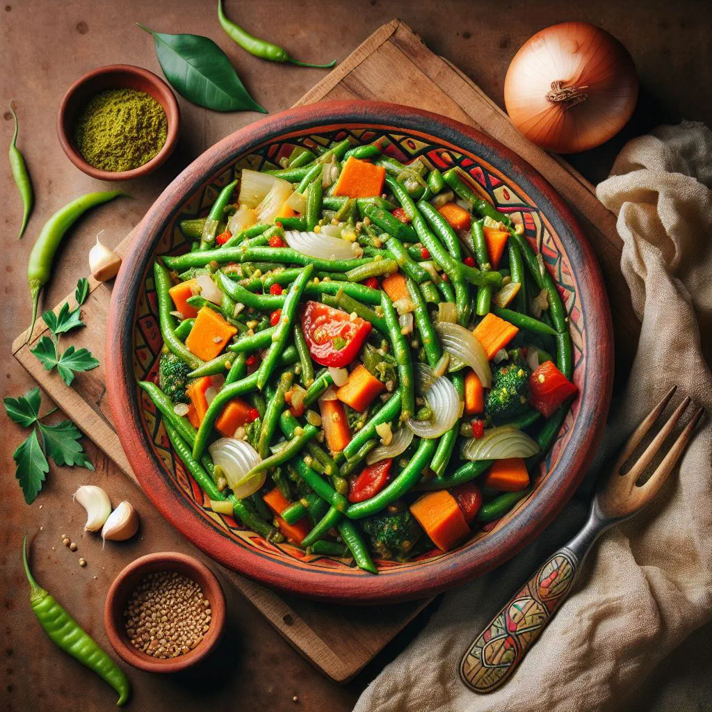 Ethiopian fasolia of green beans and carrots garnished with coriander