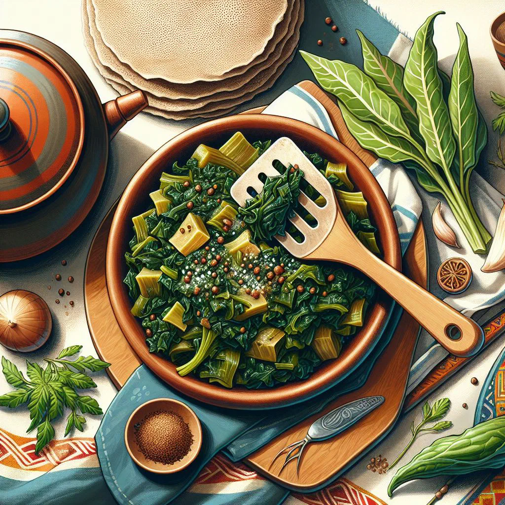 Sautéed Ethiopian collard greens with garlic and ginger in a serving bowl
