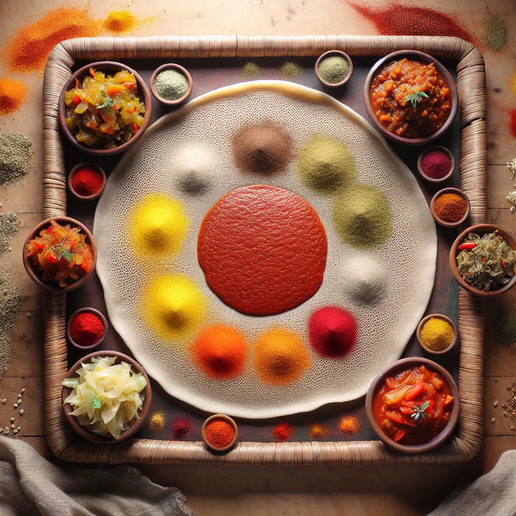 Large round injera flatbread with its distinctive bubbly surface