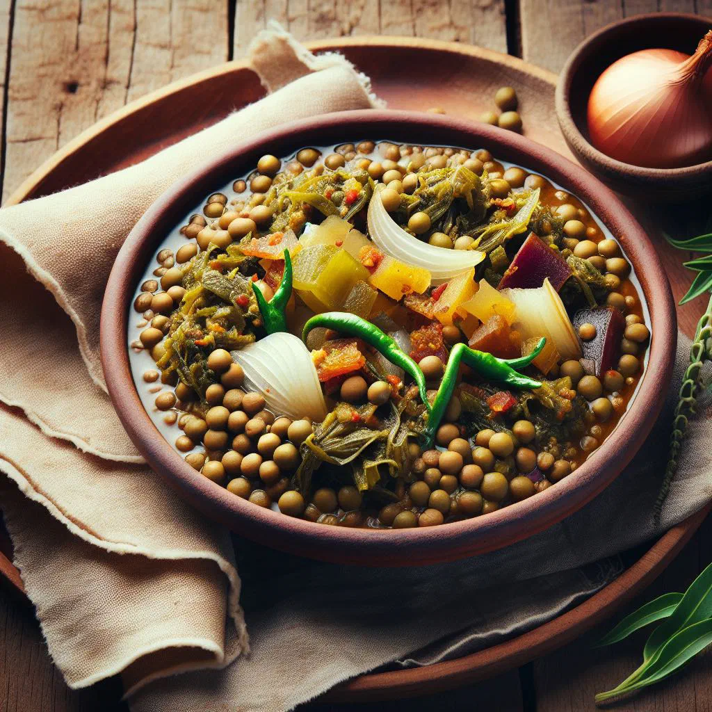 Golden Misir Alicha red lentil stew served with injera flatbread