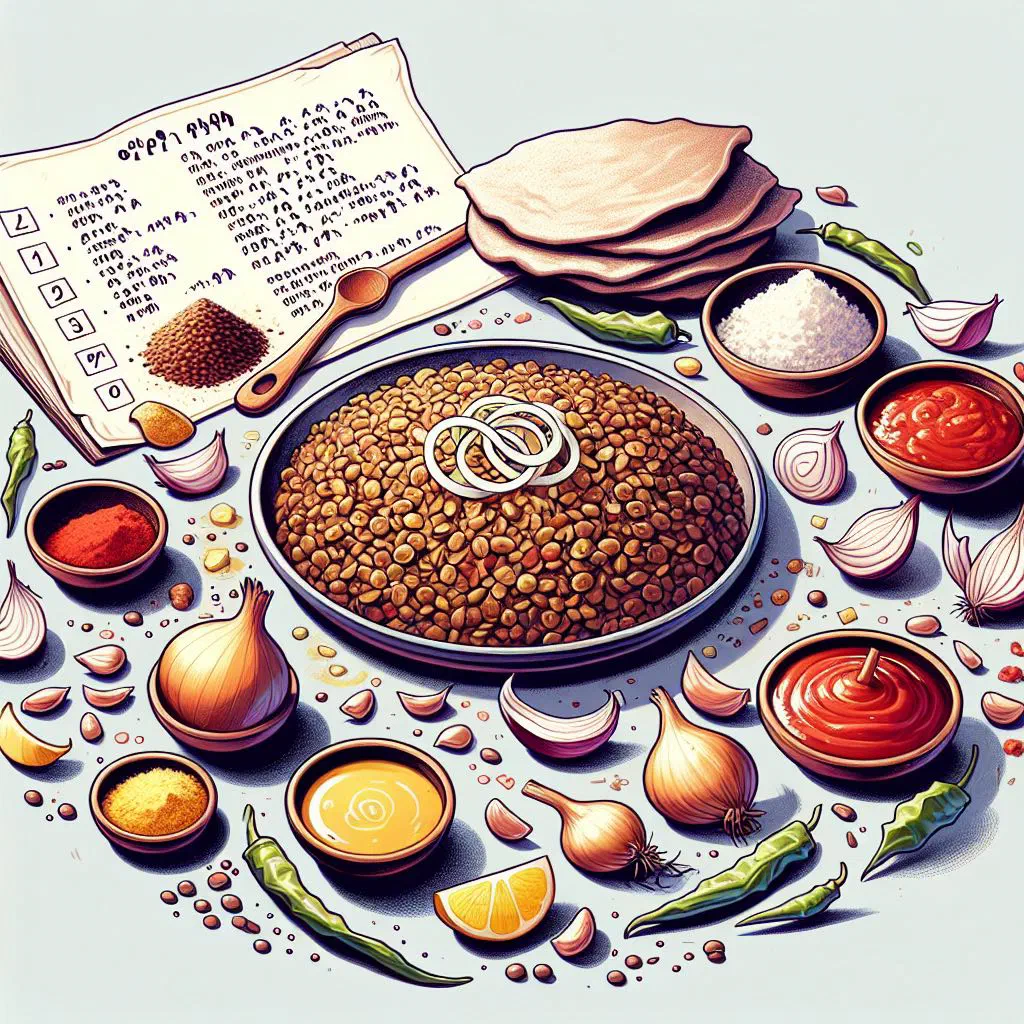 Bowl of Ethiopian misir kik red lentils garnished with coriander