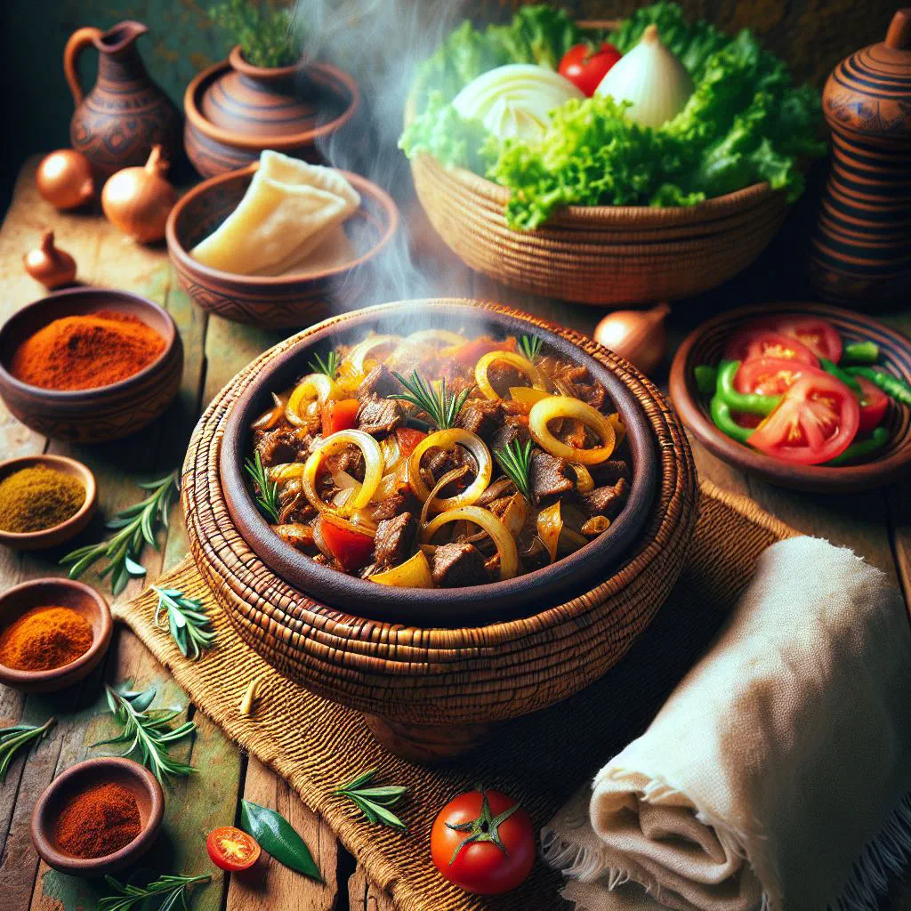 Sizzling Ethiopian siga tibs with sautéed beef, onion and berbere