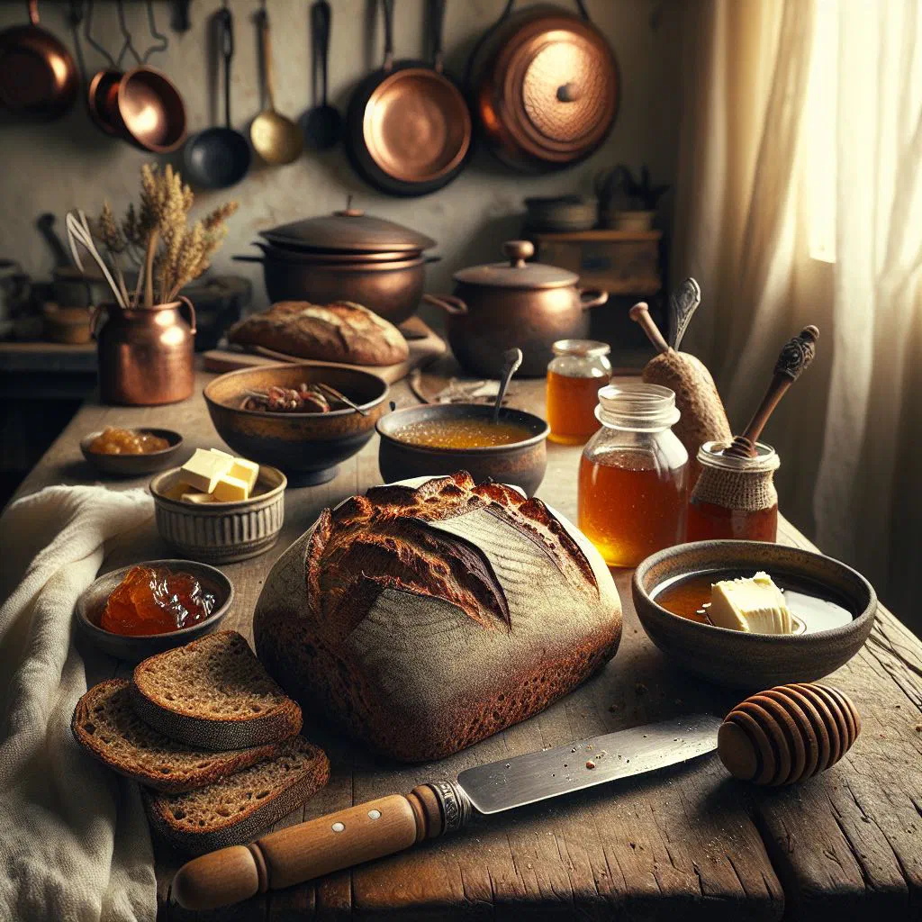 Soft spongy teff bread with its characteristic honeycomb surface on a plate
