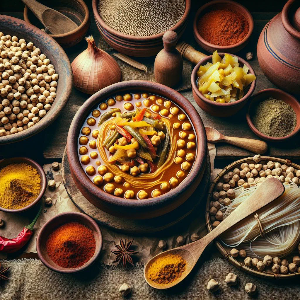 Ethiopian yetsom shimbra chickpea stew garnished with fresh herbs